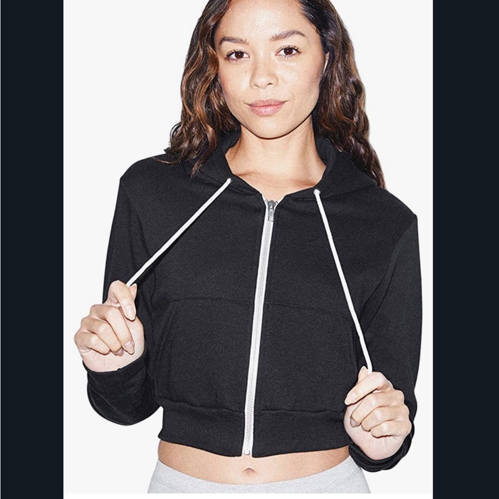 Black American Apparel Flex Fleece Cropped Zip Hoodie